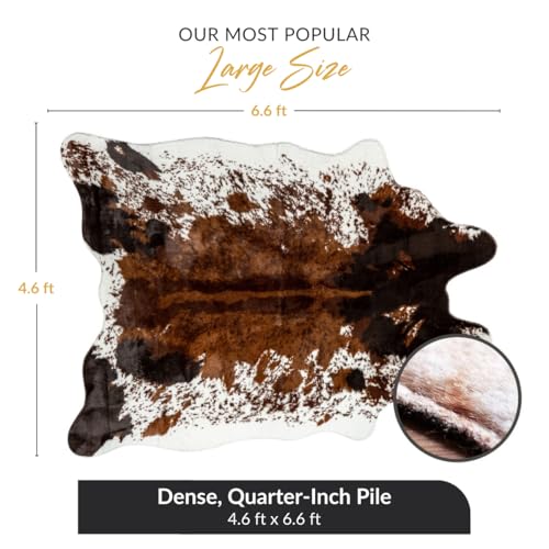 Brown Faux Cowhide Rug 4'7"x6'7" Semicircular Washable Non-Shedding