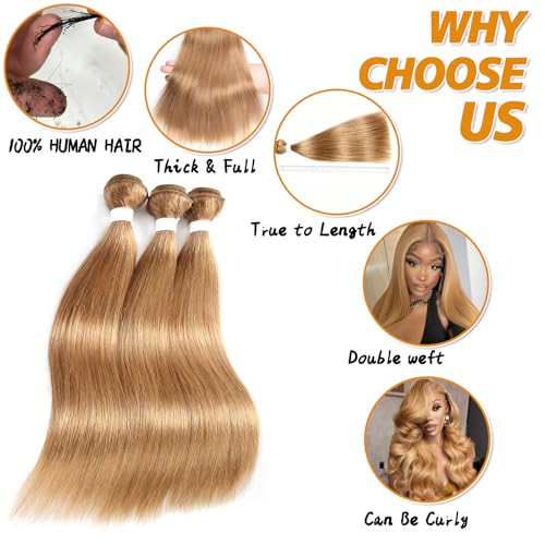 iJoy Honey Blonde Straight Human Hair Bundles 16 Inch - Virgin Brazilian Remy