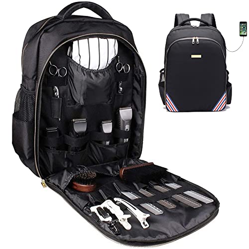 Barbers Bookbag for Clippers & Tools with USB Port - Red White & Blue PU