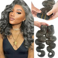 Benafee Grey White Sew-In Hair Extensions 12 Inch Body Wave Remy Human Hair
