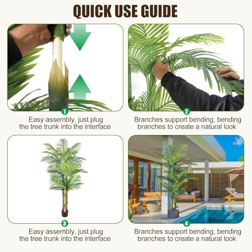 Keeplush 6ft Triple Golden Cane Palm Artificial Tree in Pot - Indoor/Outdoor, UV Resistant, Realistic 3-Trunk Tropical Plant