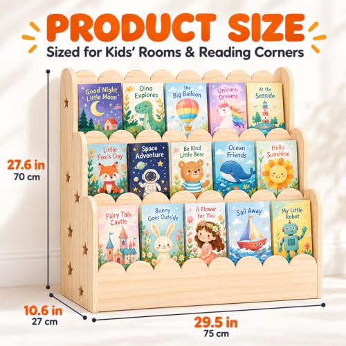 Kids Front-Facing Bookshelf - Montessori Wooden Bookcase for Toddlers