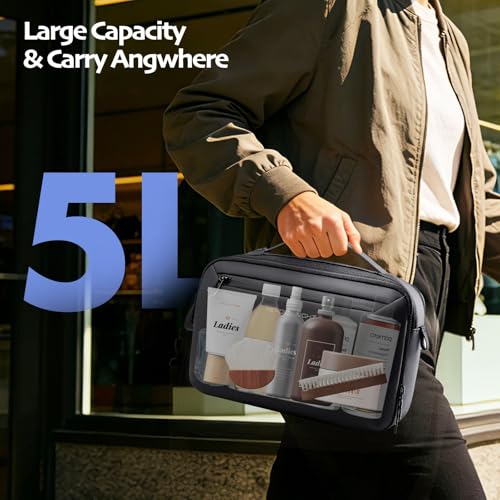 Men's Travel Toiletry Bag with 180° Flat Opening and Wet Pocket – 5L Dopp Kit Organizer