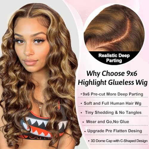 26 Inch Honey Blonde Highlight Human Hair Wig Glueless Bob Style - Variation of Highlight / 26 Inch