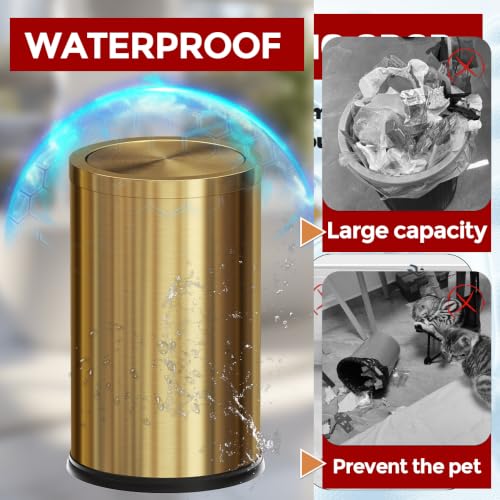 Gold Bathroom Trash Can with Lid - 4.7 Gallon Stainless Steel Garbage Bin with Flipping Cover - LEASYLIFE Variation