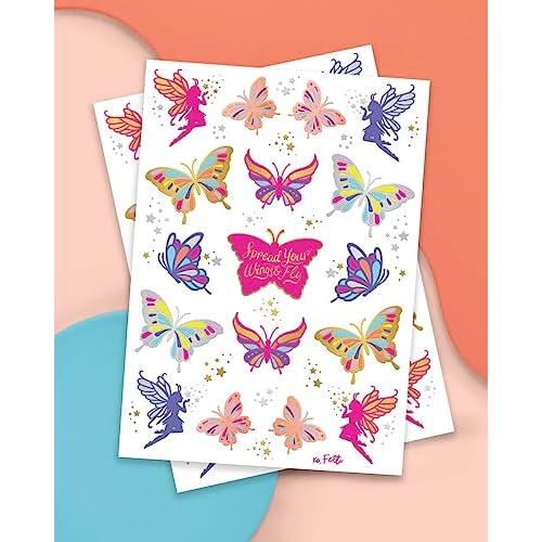 xo, Fetti Butterfly Tattoos for Kids - 34 Glitter styles | Birthday Party Supplies, Butterfly Party Favors + Fairy Decor (Pack of 2)