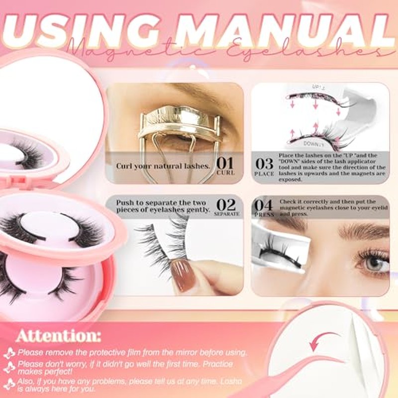 Ahrikiss Magnetic Eyelashes 2 Pairs Reusable Magnetic Lashes with Applicator Manga Lashes Natural Look No Glue Needed Lash Kit Wispy Cat Eye False Eyelashes with Magnets (M02+M03)