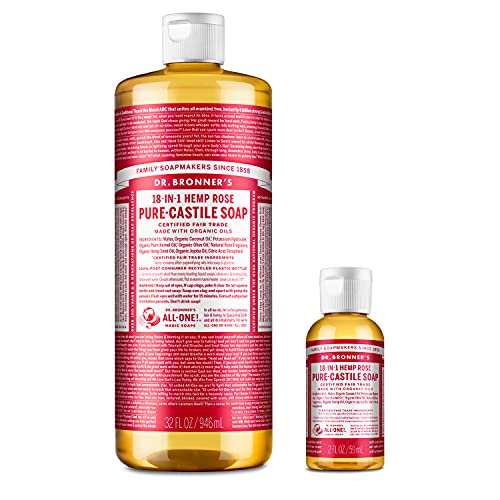 Dr. Bronner's Organic Castile Liquid Soap - Rose Bundle, 32 oz & Travel Bottle
