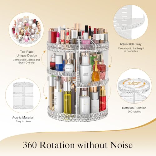 Clear 360 Rotating Makeup Organizer with Large Capacity & Adjustable Shelves - Vanity Storage Rack