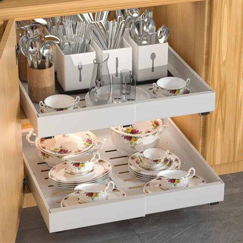 Adjustable 21-Inch Deep Pull Out Cabinet Organizer Set - White, 4 Pack