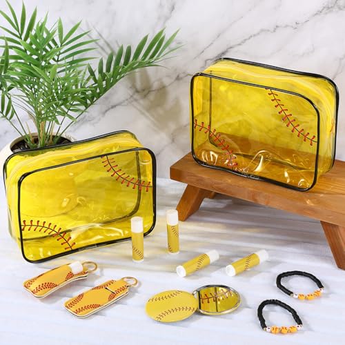60 Pcs Softball Party Favors, Softball Gifts Set Included Cosmetic Bags Polymer Clay Bracelets Lip Balms Lipstick Holder Keychains Mirrors for Women Sports Team Gifts Birthday Party Supplies
