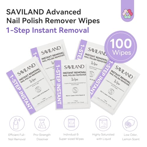 SAVILAND Pink Nail Polish Remover Pads 100 Count - Fast Acetone Wipes for Nails
