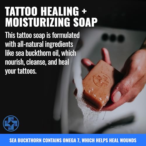 Saniderm Face & Body Bar, Cleansing Soap with Citrus Scent (1 Bar) ? Hydrates and Heals Tattoos With Nourishing Sea Buckthorn Oil + Omega 7
