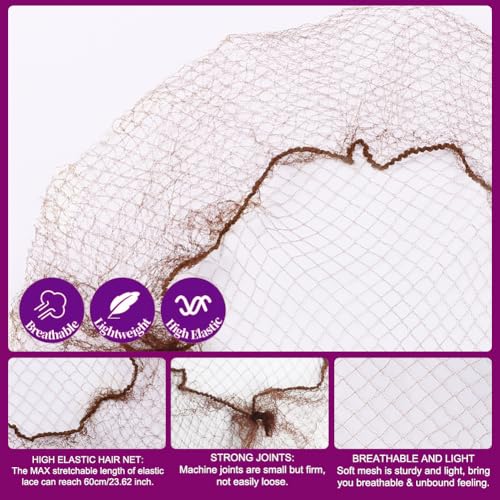 Donut Hair Bun Maker Set - 4 Rings (1 Extra-Large, 1 Large, 1 Medium, 1 Small), 20 Hair Nets(12inch, 24inch), 5 Elastic Bands, 40 Hair Pins, Dark Brown
