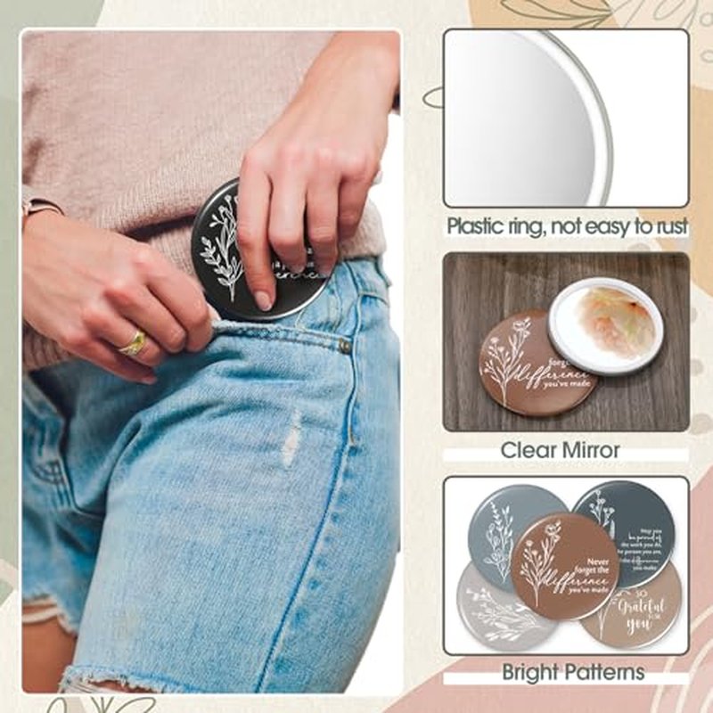 Kigley 50 Pcs Inspirational Gifts for Women Bulk Compact Mirrors Mini Portable Pocket Mirrors Employee Appreciation Gifts for Office Staff Work Team Nurses Teachers Coworkers