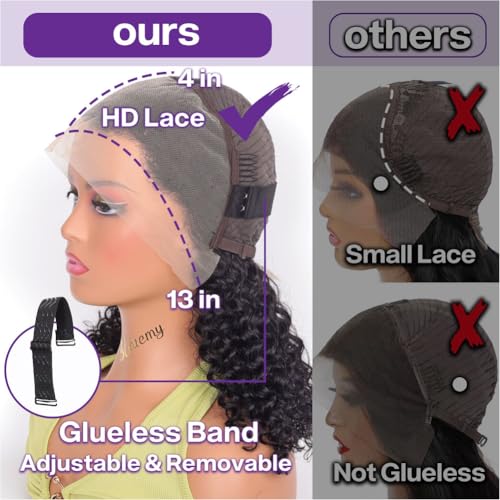 16 Inch Deep Wave Lace Front Bob Wig for Black Women Human Hair Glueless Pre Plucked