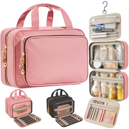 Travel Toiletry Bag for Women - Pink Medium Waterproof Hanging Organizer