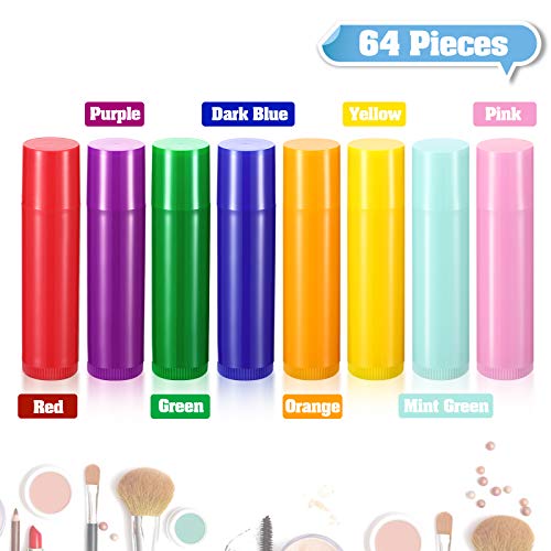 64 Pieces Lip Balm Tubes 5 ml Empty Lip Gloss Balm Containers Refillable Rotatable Plastic Lipstick Tubes DIY Lip Gloss Balm Tube Holder for DIY Cosmetic, 8 Colors