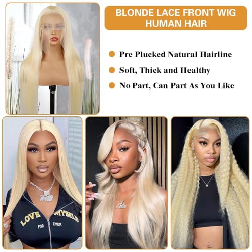 Goalroya Blonde Straight 26 Inch 613 Human Hair Lace Front Wig, 200% Density, Pre-Plucked, HD 13x6 Frontal