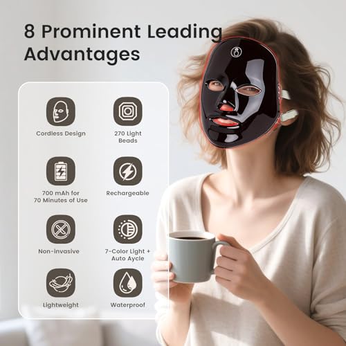 SUERBEATY Red Light Therapy Face Mask with 90 LEDs & 7 Modes