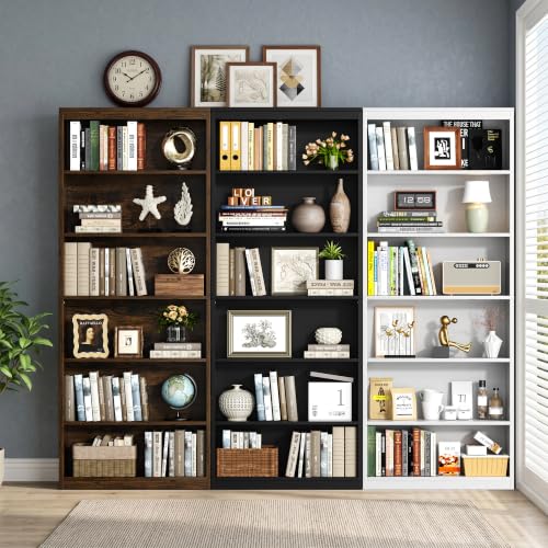 Shintenchi 6-Tier Tall Bookcase in Black, 23.6"W x 9.3"D x 70.9"H, Modern Industrial Shelving