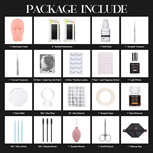 Eyelash Extension Kit with Mannequin Head - Practice & Professional Use MTTZY