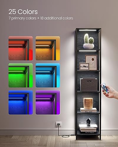 VASAGLE 6-Tier LED Bookshelf with Dimmable Lights, 11.9"D x 15.7"W x 70.3"H