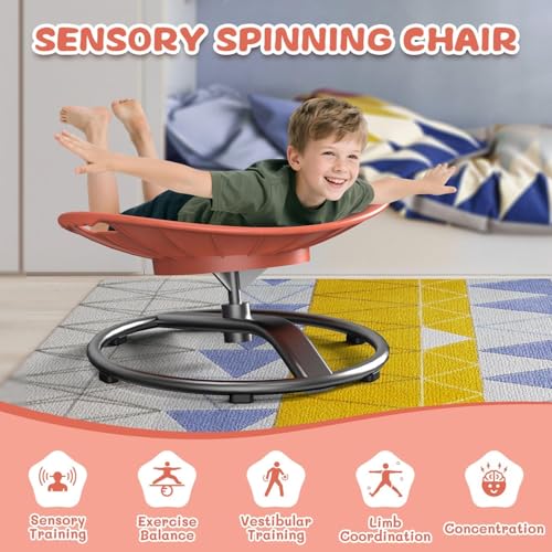 Kids Sensory Spinning Chair with Safety Handle - Orange, Small