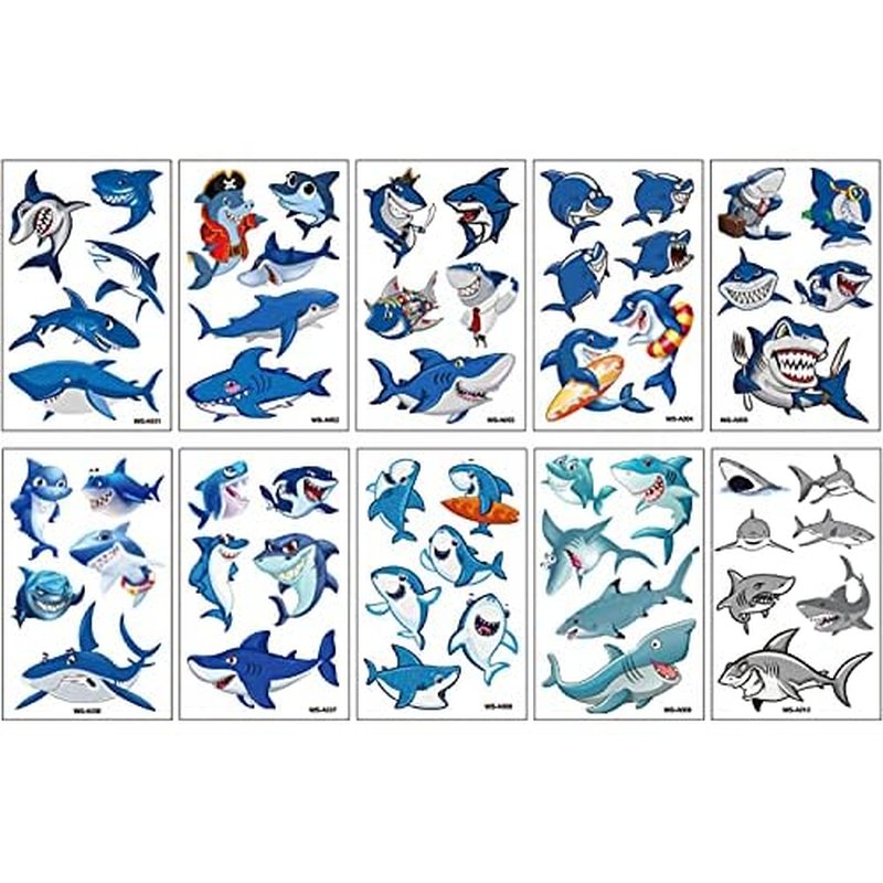 54Pcs Shark Temporary Tattoos, Under Ocean Fish Animals Fake Tattoo Stickers Decorations, Home Activity Classroom School Prizes Rewards, Birthday Party Favor Supplies