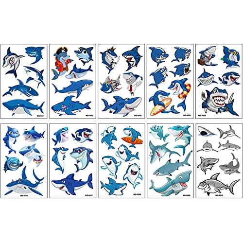 54Pcs Shark Temporary Tattoos, Under Ocean Fish Animals Fake Tattoo Stickers Decorations, Home Activity Classroom School Prizes Rewards, Birthday Party Favor Supplies