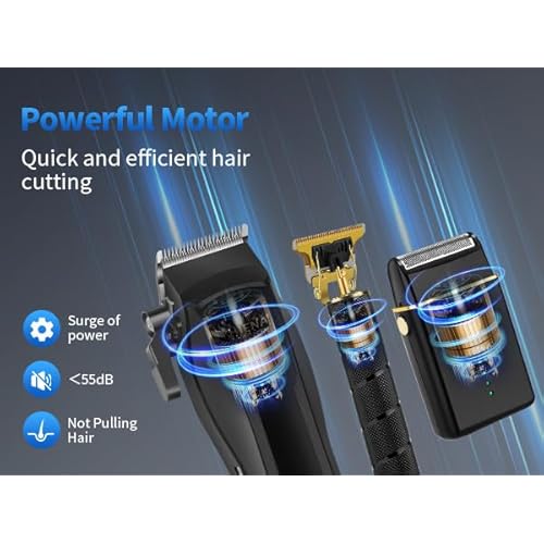 HIENA PRO Professional Hair Clipper Set for Men, Cordless Barber Clippers Set and Trimmer Kit, USB Rechargeable Electric Beard Trimmer Foil Shaver & Men's Facial Grooming Tool Kit, Gifts for Men