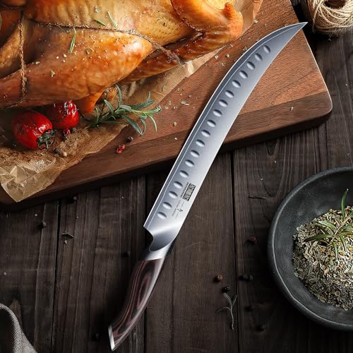 10-Inch Razor Sharp Carving Slicing Knife - Japanese High Carbon Steel Brisket Knife - Ergonomic Handle