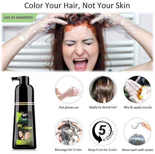 No-Stain Hair Dye Shampoo Natural Black 200mL - Gray Coverage & Nourishing Formula