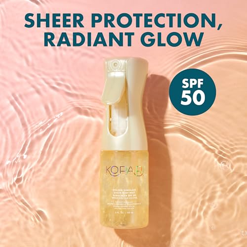 Kopari Golden SunGlaze SPF 50 Body Mist with Shimmering Oil - Hydrating & Brightening, Lightweight, Fast-Absorbing, Gold Variant