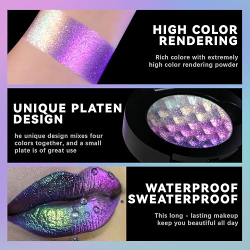 Noerrors Chameleon Eyeshadow,Multichrome Face Highlighter Palette,Multicolor Glow,Multi-use,High Pigment,Color Shift Metallic Shimmer Duochrome Eyeshadow Palette Face Purple Highlighter Makeup