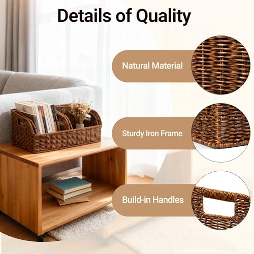 Brownlily Faux Wicker Pantry Storage Baskets Double Set - 6-Piece