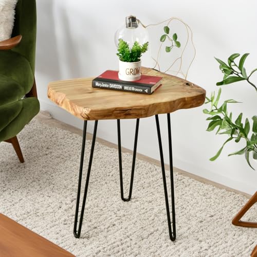 Live Edge Cedar End Table with Hairpin Legs - Handcrafted Organic Design