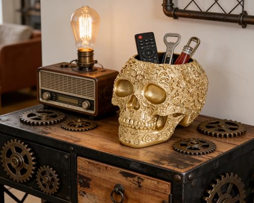 Gold Skull Decorative Bowl Gothic Gift - Artistic Resin Centerpiece