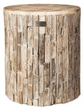 Balkene Home Elyse Round Rustic Garden Stool - Indoor & Outdoor Reclaimed Wood Side Table or Seating, Seasoned Patina Finish