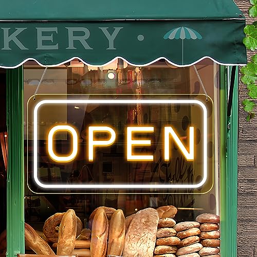 Yellow White Horizontal LED Open Sign 23x12 Inch - Bright Business Signage