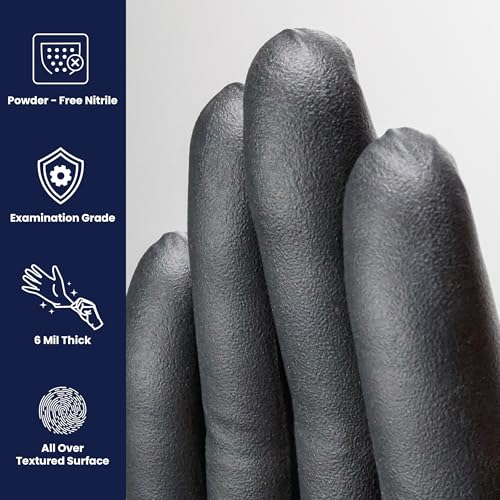 Adenna Shadow 6 Mil Disposable Nitrile Gloves - Medium, 1000 Pack, Black, Medical Grade