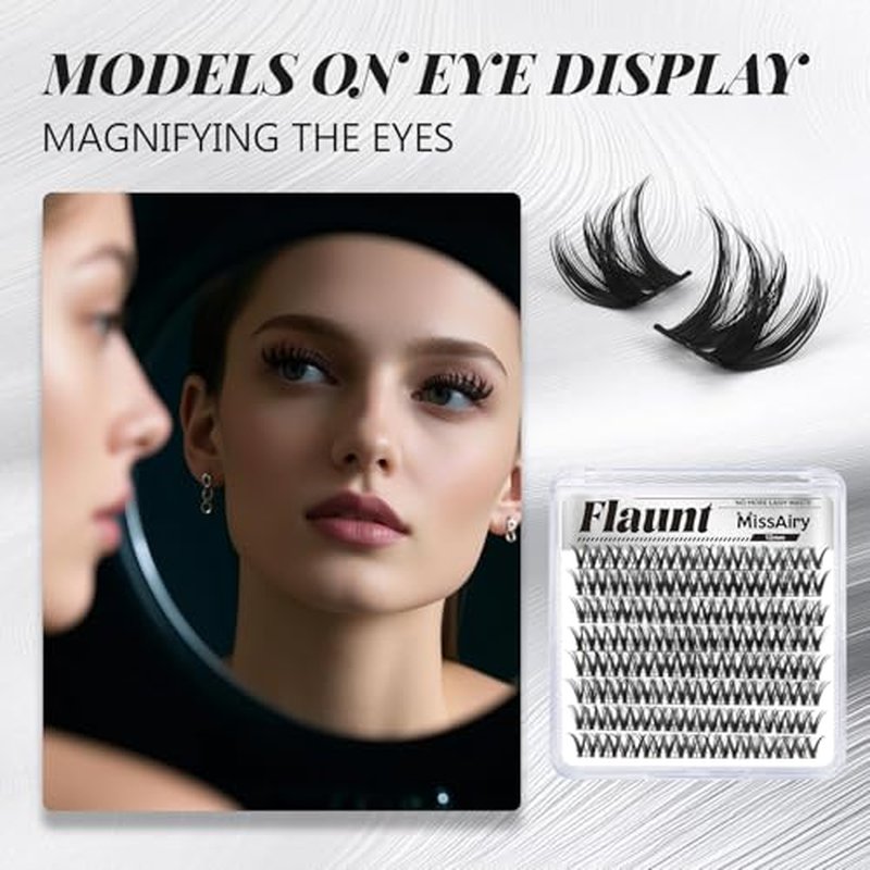 Flaunt Lash Clusters LengthLock Eyelash Cluster Short Lash Cluster 12MM Wispy Lash Clusters Flora Cluster Lashes D Curly Eyelash Extensions Wet Look Eyelashes Clusters Wispy(Flaunt 12MM)