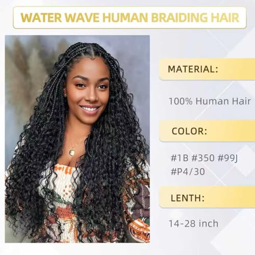 Water Bulk Human Braiding Hair for Boho & Knotless Braids - 14 Inch, 100g, Unprocessed Brazilian Virgin Hair - Variation Water Bulk (#1B)