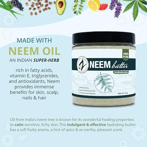 Zatural Neem Butter 4 Pack - Coconut Oil, Neem Oil and Leaf, Marula Oil, Kokum, Rosemary, For Sensitive Skin, Itchy Skin, 8 oz (4-Pack)