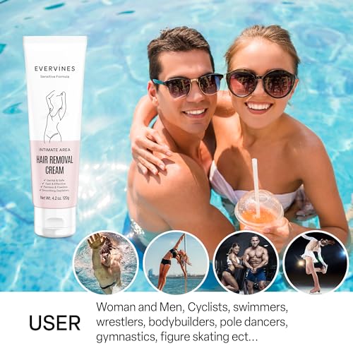 Hair Removal Cream for Women: Bikini Line Intimate Area Depilatory for Face Legs and Underarms - Gentle Formula for Home and Travel Use - Includes Scraper (4.2oz)