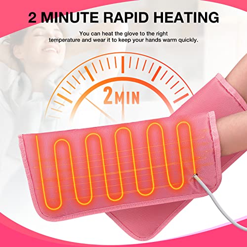 Electric Heated Mittens for Hand & Foot Warmth - Pink Paraffin Wax Gloves - Heated Mitts