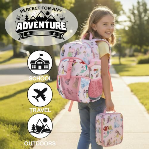 Princess Pink AOP Character 16-Inch Backpack & Lunch Box Set with Stainless Steel Water Bottle
