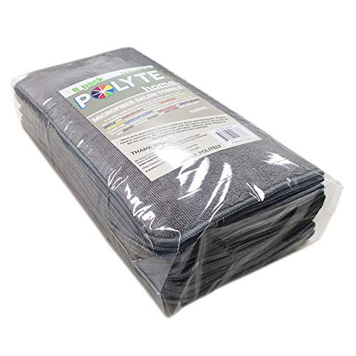 POLYTE Microfiber Hair Salon Towels 16x29 in - Dark Gray, 8 Pack, Quick Dry, Ultra-Absorbent