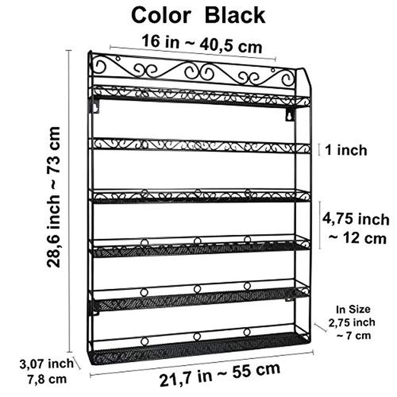 AMT 6 Tier Up to 192 BOTTLES Metal Nail Polish Racks for the Wall, Quality Nail Polish Display, Essential Oils Organizer. Holds up to 192 Bottles (Black)