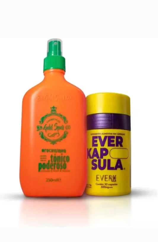 Kit Gold Spell/Powerful Tonic 250ml + 1 Bottle of Everkapsulas - 30 Capsules/Anti-Hair Loss Treatment
